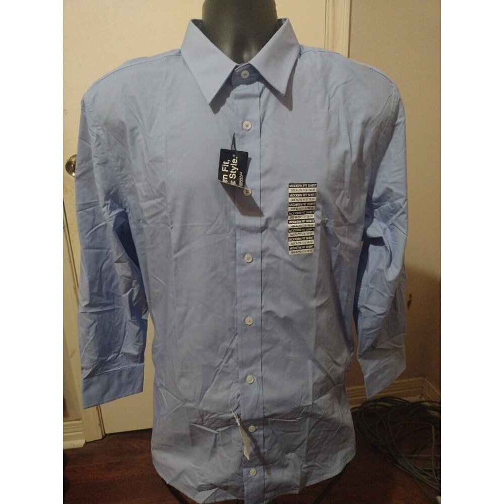 New NWT Nick Graham Men's Blue Modern-Fit Dress Button Shirt Size XL 17.5 32-33